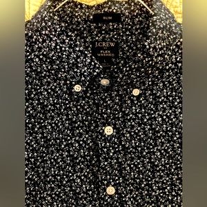 J.CREW Button Down Shirt Dark Blue Floral Men’s Large L Stretch